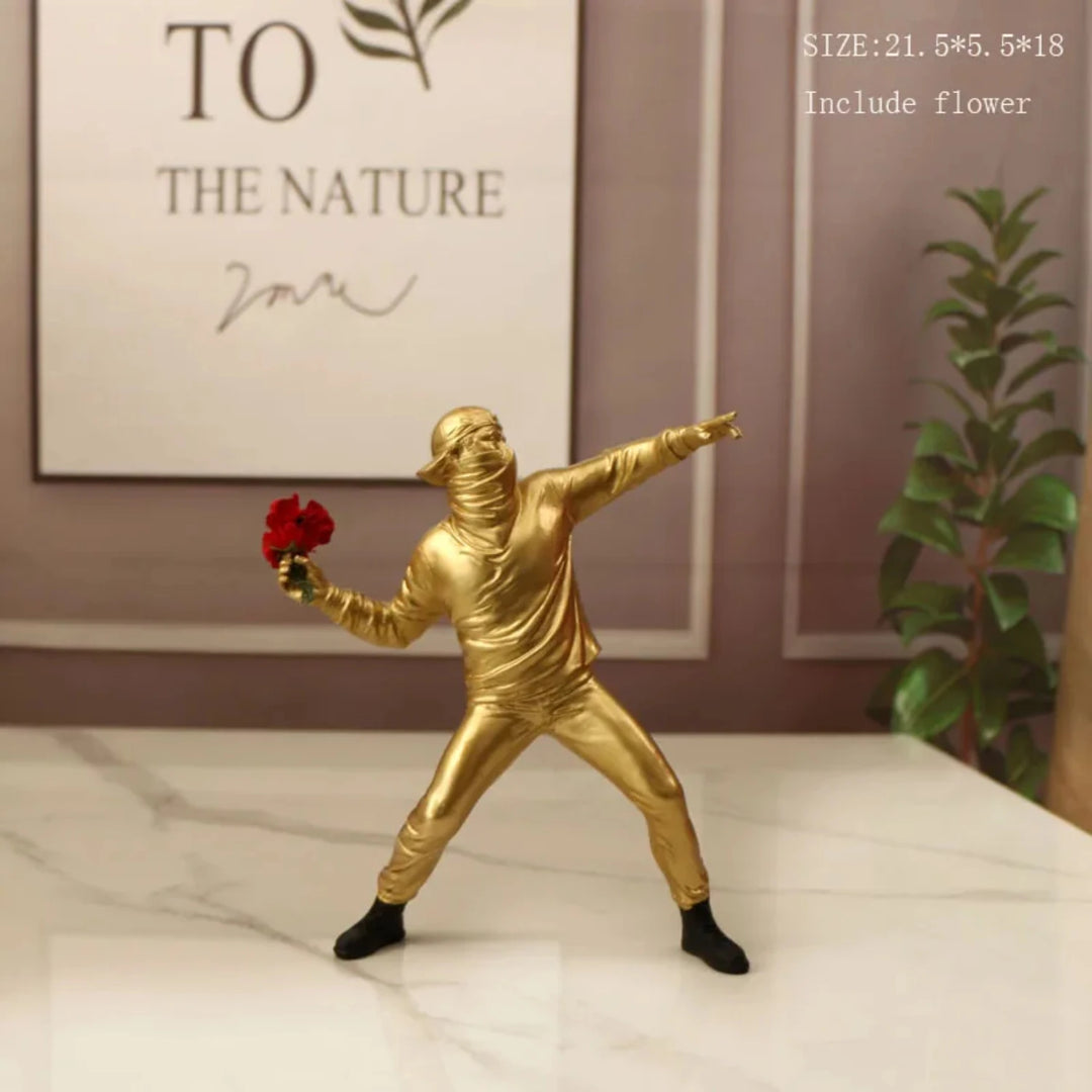 Boy Throw Flower Statue For Home Decor