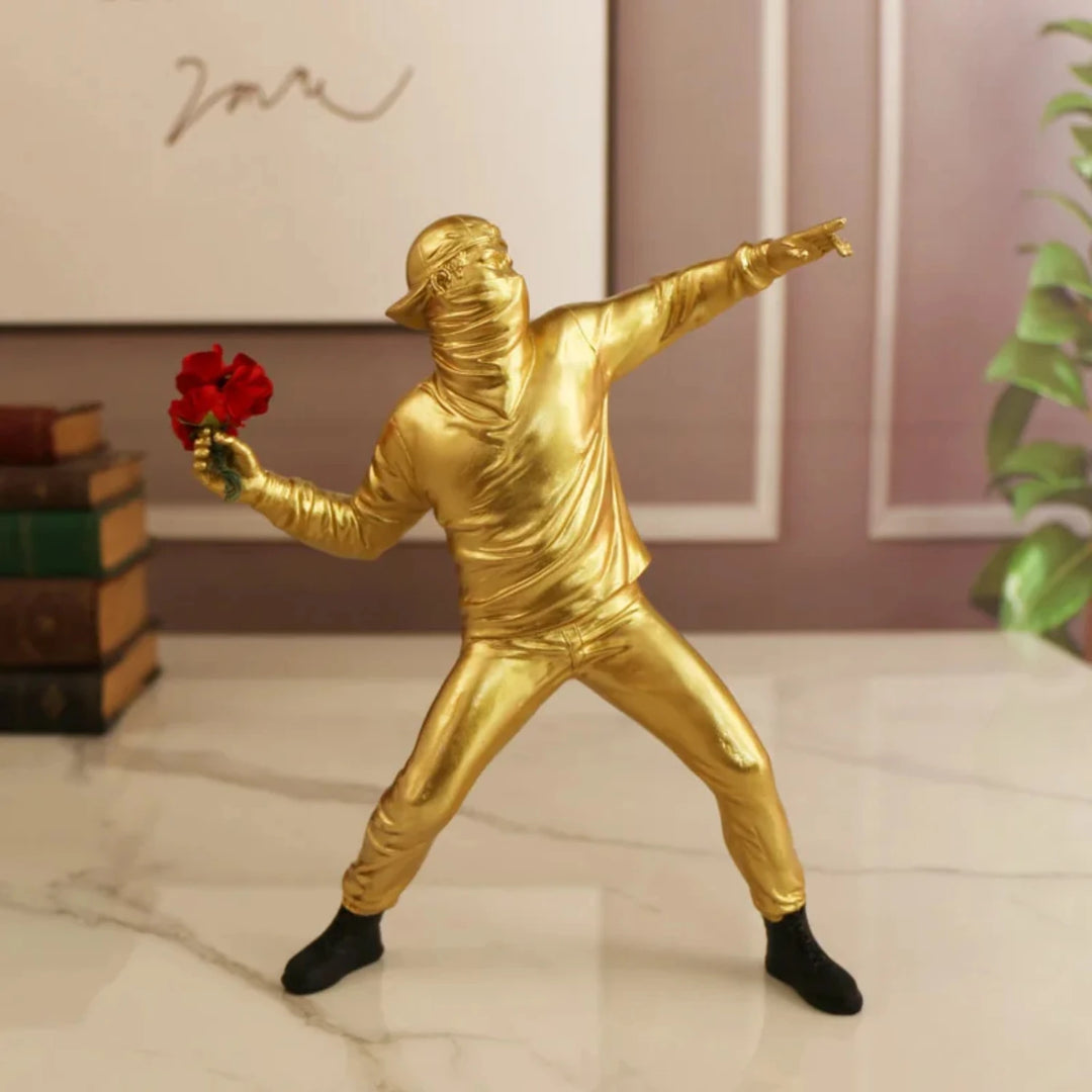 Boy Throw Flower Statue For Home Decor