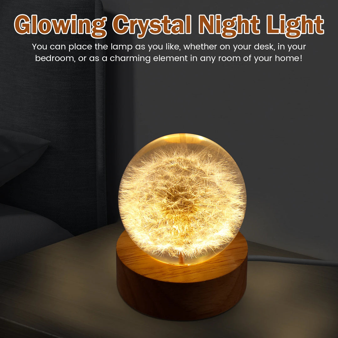 Crystal Ball with Wooden Base USB Night Lamp