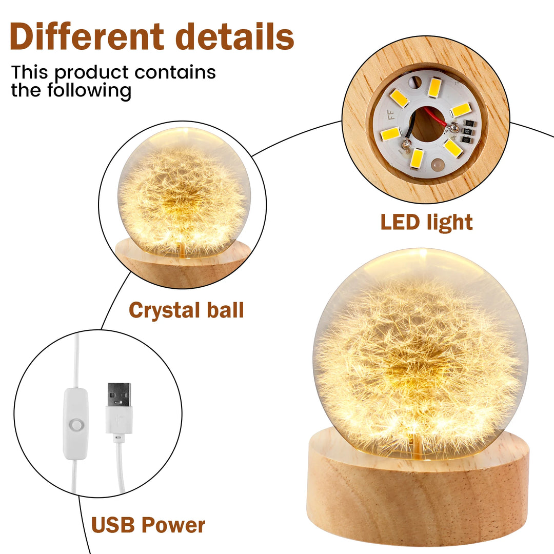 Crystal Ball with Wooden Base USB Night Lamp